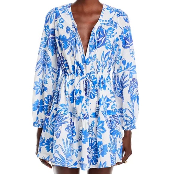 NWT FARM Rio Flowerful Birds Blue White Mini Dress - Picture 4 of 4